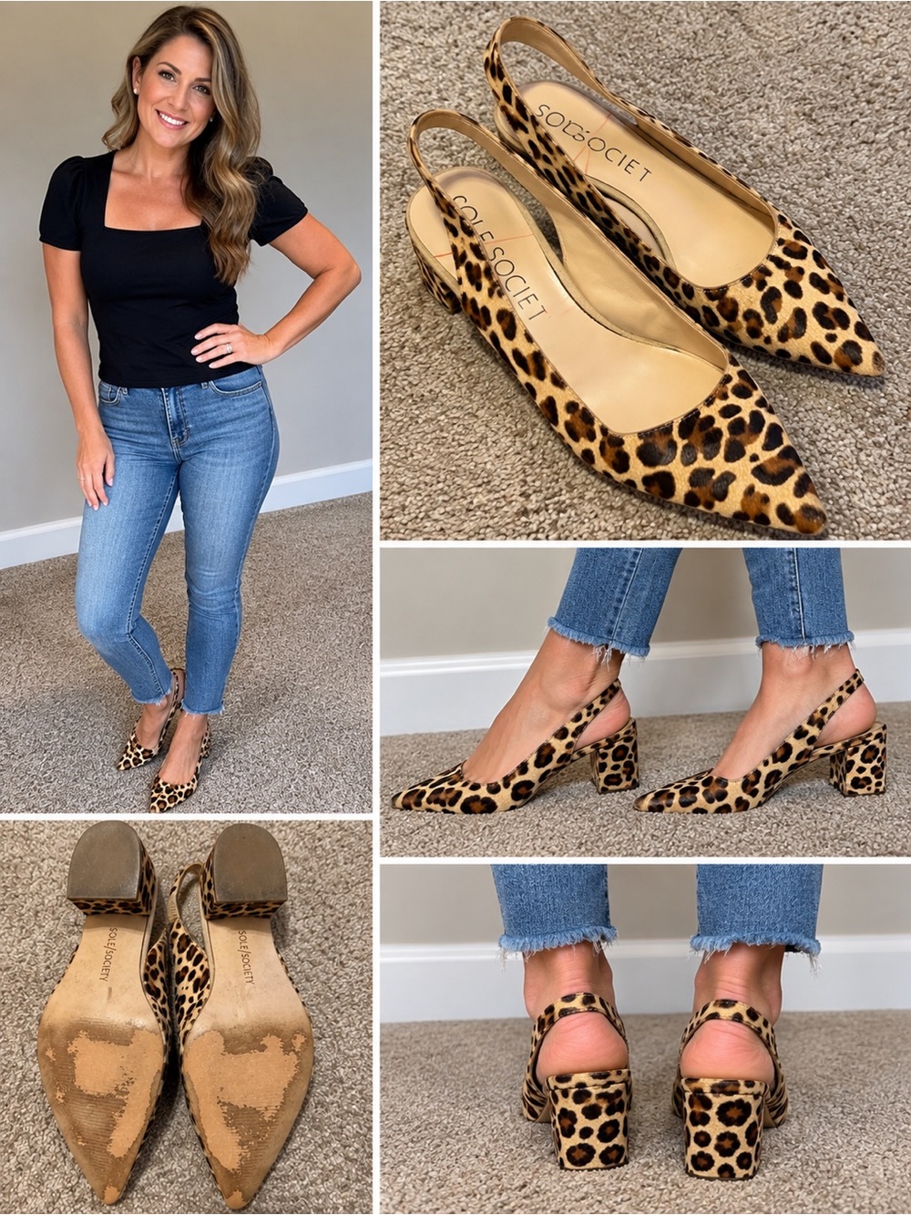 Sole Society Leopard Print Slingback Block Heels - Tan/Black